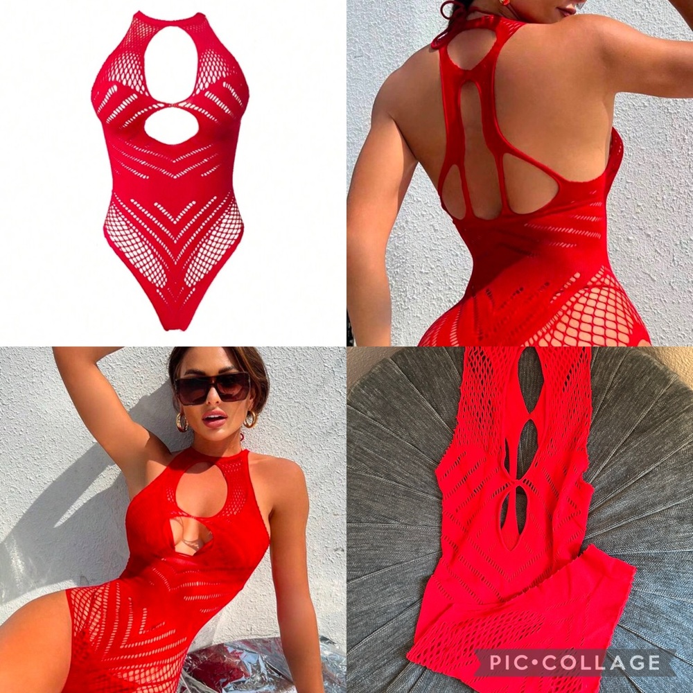 1PC Sexy Lingerie Bodysuit Hollow Out Bodycon Dress See Through